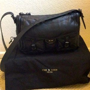 Rag & Bone Black Leather Puffer Field Messenger Bag